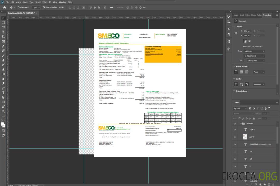 Southern Maryland Electric Cooperative - Facture commerciale de services publics SMECO, SCR template